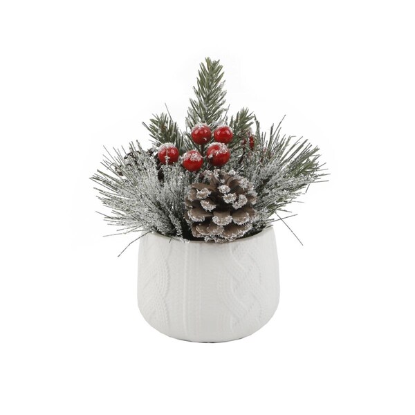 Espectaculo Xmas Mix in  White Sweater Ceramic Pot 3.5X3.5X3 - ES2965482