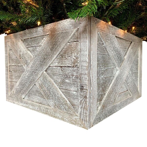 Homeroots 23 in. Square Natural White Wash Christmas Tree Collar - 379886