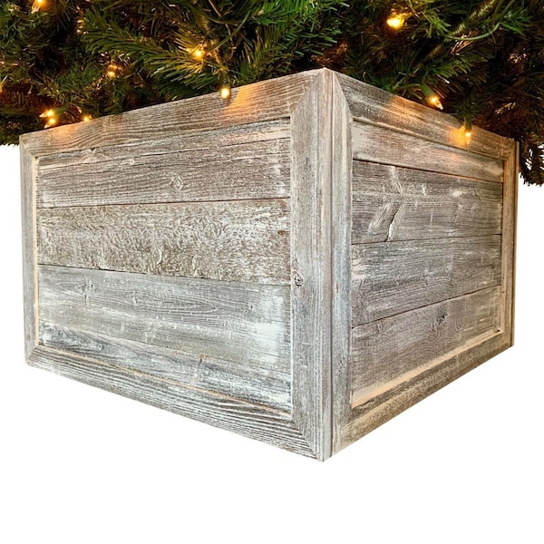 Homeroots 23 in. Square White Wash Christmas Tree Collar - 379887