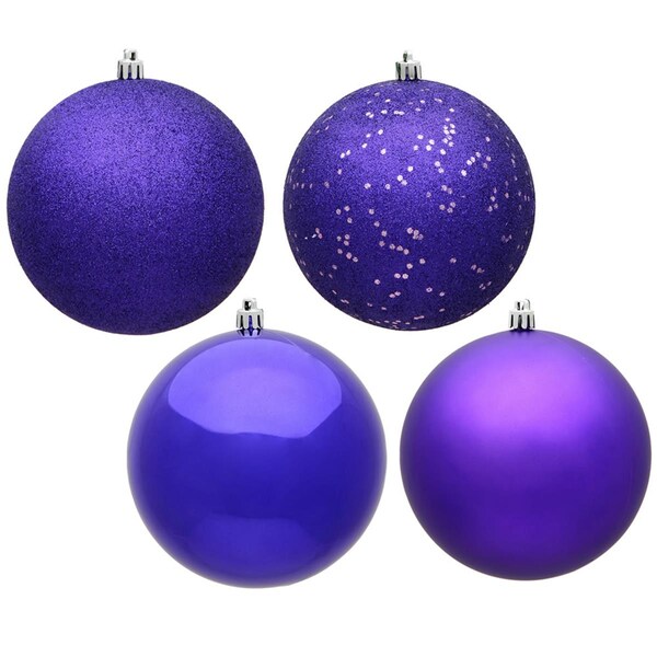 Vickerman 8 in. Purple 4 Finish Assorted Color Christmas Ornament Ball, 4PK - N592066DA
