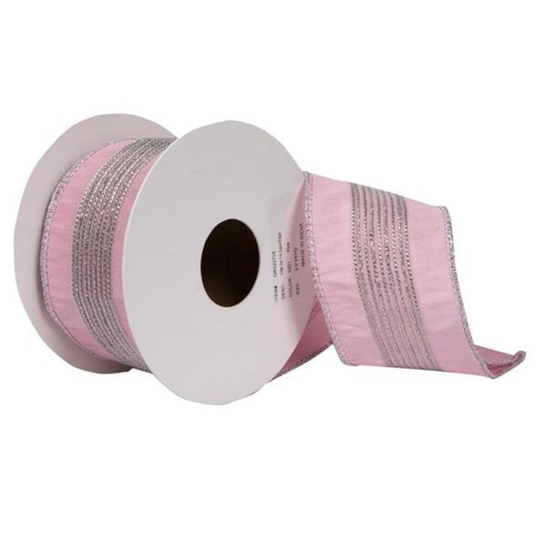 Vickerman 2.5 in. x 5 Yard Pink Glitter Dori Trim Dupion Ribbon - QR222725