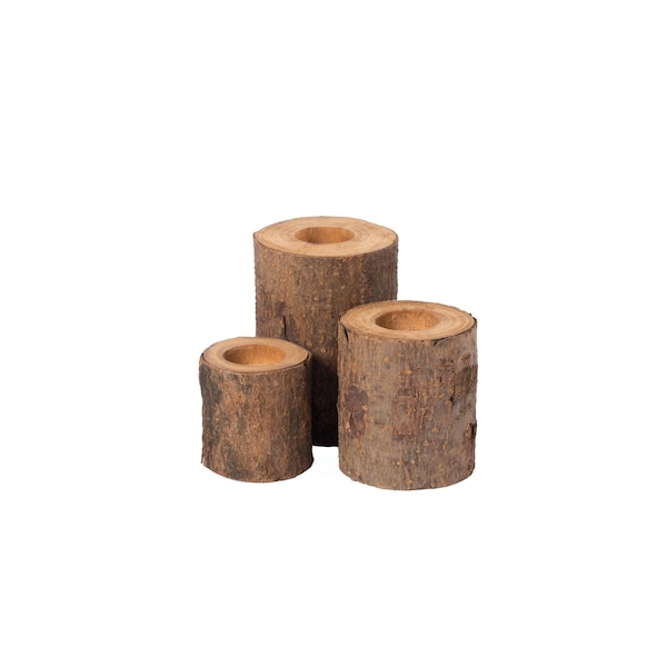 Vintiquewise Bark Wooden Pillar Tree Stump Tea Light Rustic Candle Holder , PK 3 - QI003888.3
