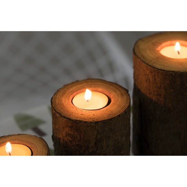 Vintiquewise Bark Wooden Pillar Tree Stump Tea Light Rustic Candle Holder , PK 3 - QI003888.3
