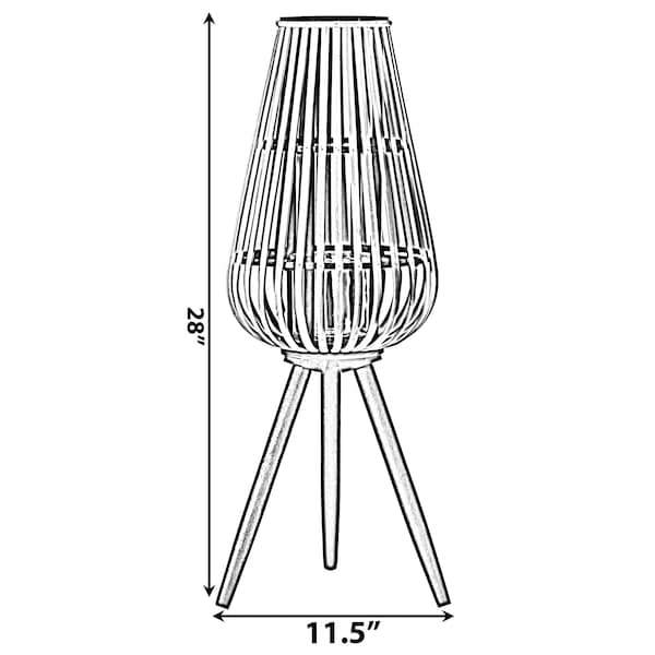 Vintiquewise Indoor and Outdoor Modern Natural Bamboo Decorative Lantern with Black Stand and Glass Candle Holder - QI004165