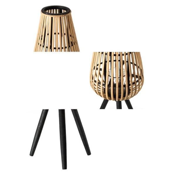 Vintiquewise Indoor and Outdoor Modern Natural Bamboo Decorative Lantern with Black Stand and Glass Candle Holder - QI004165