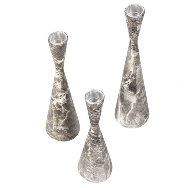 Fabulaxe Marble Resin Candle Holders - Pack of 18 Gray Decorative Taper Candlesticks for Home Decor,  - QI004063.GY.6