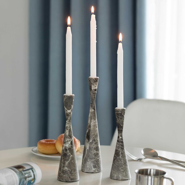 Fabulaxe Marble Resin Candle Holders - Pack of 18 Gray Decorative Taper Candlesticks for Home Decor,  - QI004063.GY.6