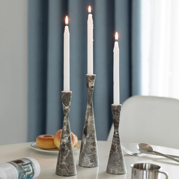 Fabulaxe Marble Resin Candle Holders - Pack of 18 Gray Decorative Taper Candlesticks for Home Decor,  - QI004063.GY.6
