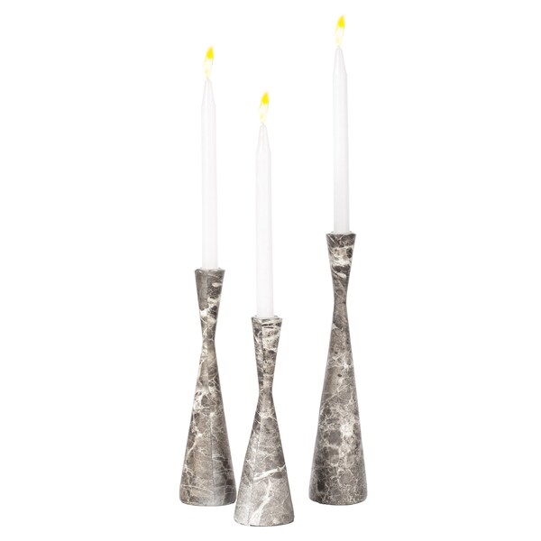 Fabulaxe Marble Resin Candle Holders, Set of 3 Exquisite Decorative Taper Candlesticks, Elegant Accent, Gray - QI004063.GY.3