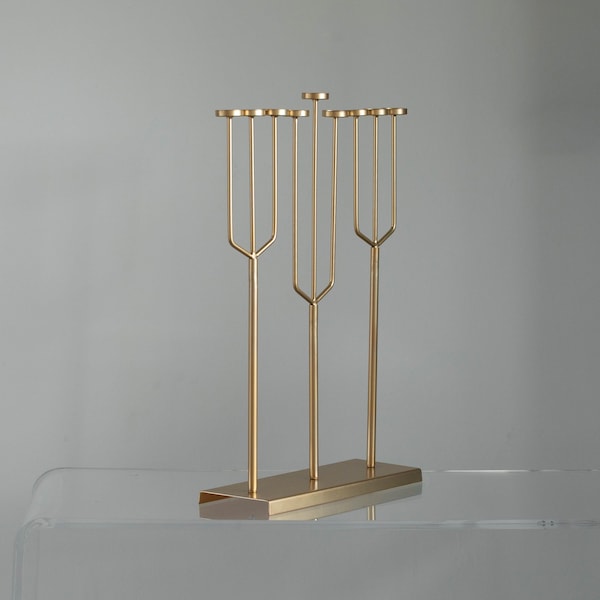 Vintiquewise Small Hanukkah Menorah, 9 Branch Tea Light Candle Holders, Gold - QI004643.DG.S