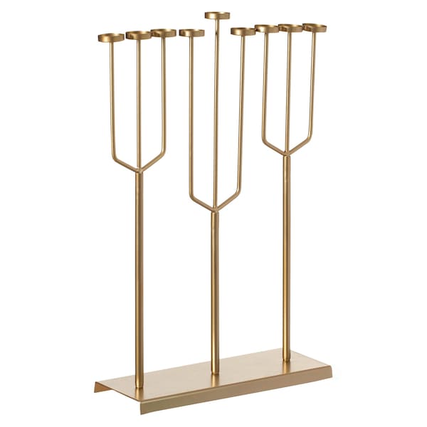 Vintiquewise Hanukkah Menorah, 9 Branch Tea Light Candle Holders, Gold - QI004643.DG.L