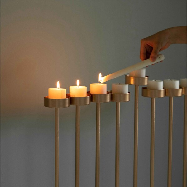 Vintiquewise Hanukkah Menorah, 9 Branch Tea Light Candle Holders, Gold - QI004643.DG.L