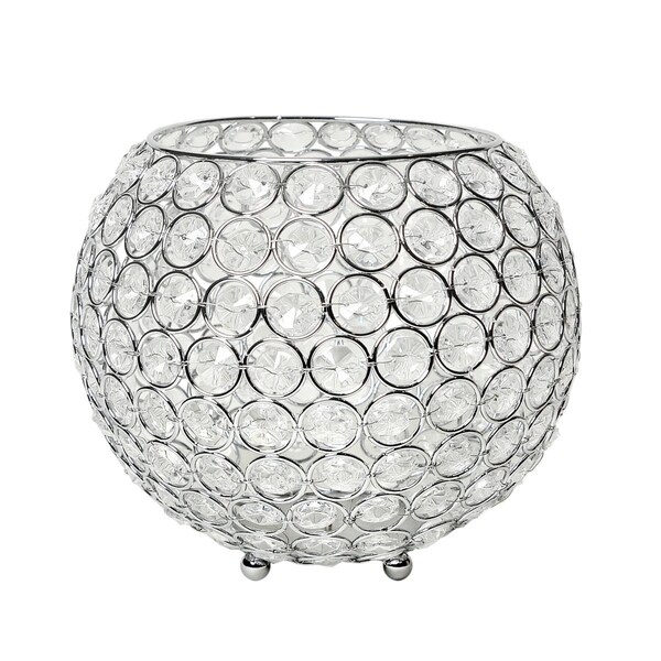 Pertenencias 6.75 in. Elipse Crystal Circular Bowl Candle Holder, Flower Vase, Wedding Centerpiece - Chrome - PE2519821