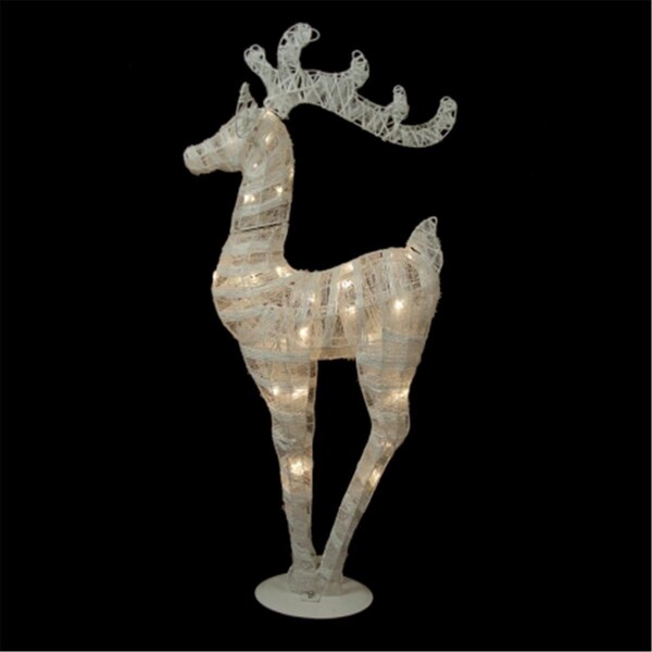 Coolcollectibles 36 in. Battery Operated White and Silver Glittered LED Lighted Reindeer Christmas Decoration - CO23488