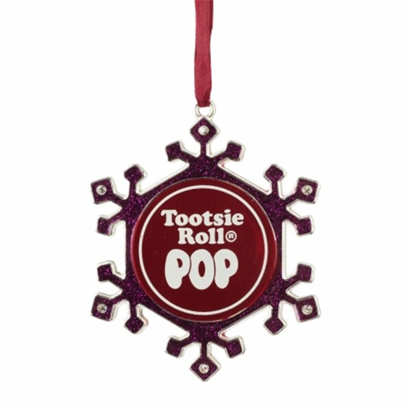 Northlight Seasonal Silver Plated Pink Snowflake Tootsie Roll Pop Candy Logo Christmas Ornament with European Crystals - 31740004