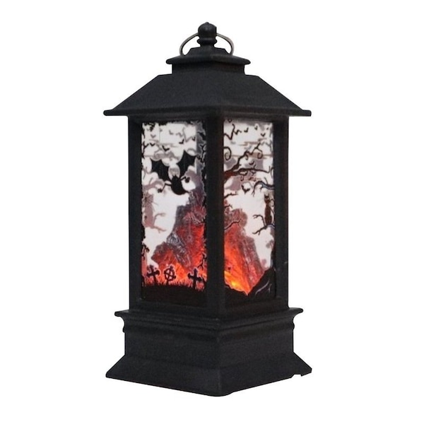 Santas Forest Halloween Bat Lantern, 5 in H, Plastic, Black/Orange, Internal Light, Indoor - 99934