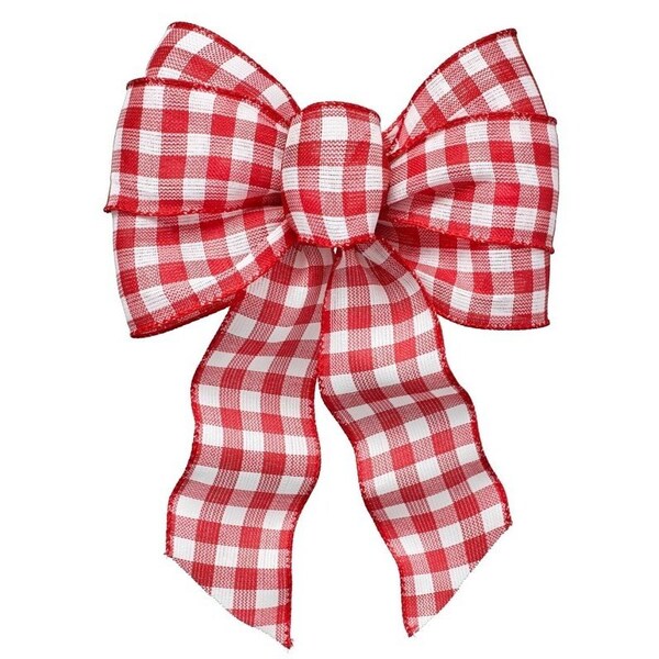 Holiday Trims Plaid Gingham Wired Bow, Red/White, 8.5 in x 14 in - 6113