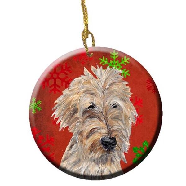 Carolines Treasures Carolines Treasures SC9591CO1 Golden Doodle Red Snowflakes Holiday Ceramic Ornament; 2.81 Dia - SC9591CO1