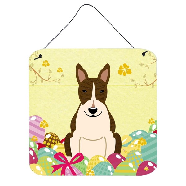 Carolines Treasures Easter Eggs Bull Terrier Dark Brindle Wall or Door Hanging Prints - BB6136DS66