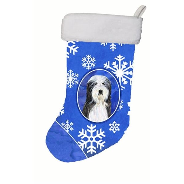 Carolines Treasures Carolines Treasures SS4635-CS 11 W x 8 H in. Bearded Collie Winter Snowflakes Christmas Stocking - SS4635-CS