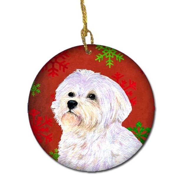 Carolines Treasures Carolines Treasures SS4688-CO1 Maltese Red Snowflakes Holiday Christmas Ceramic Ornament - SS4688-CO1