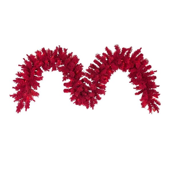 Vickerman Flocked Red Dura-Lit Garland with Red LED Lights, 9 ft. x 14 in. - K168115LED