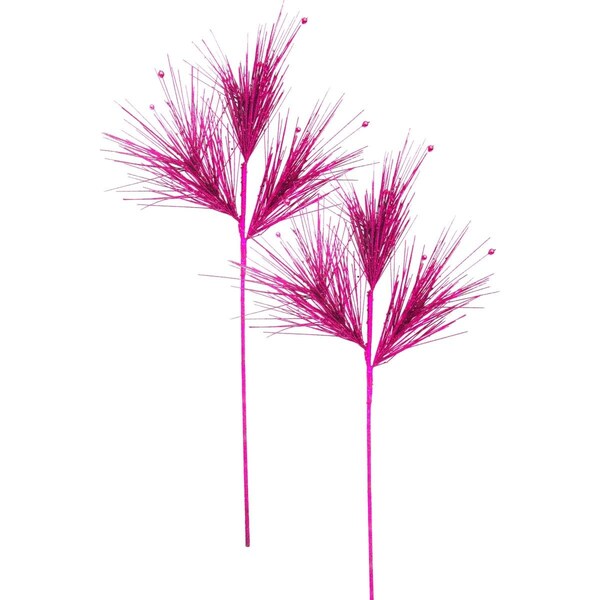 Queens Of Christmas 25 in. Glittered Branch Pick Spray for Christmas Decoration, Pink, 2PK - PCKA25-SPRY-PI-2PK