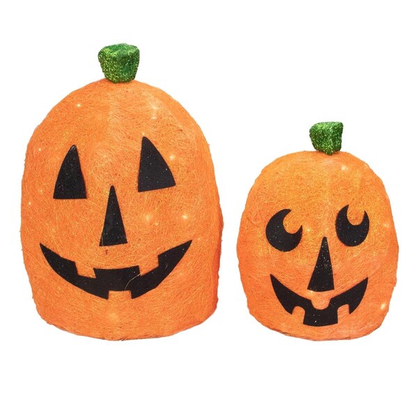Go-Go Lighted Sisal Pumpkins Outdoor Halloween Decorations, Orange - Set of 2 - GO1769201