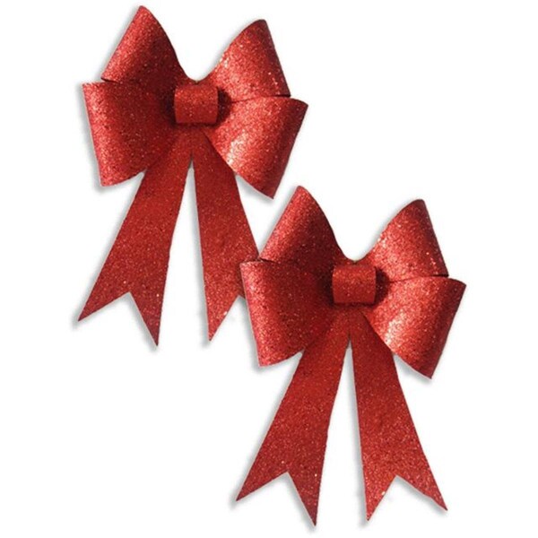 Queens Of Christmas 18 in. PVC Bow Glitter, Red, 2PK - BOW-GLTR-18-RE-2PK