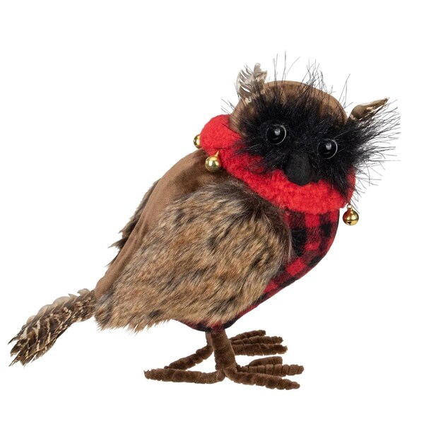 Go-Go 10 in. Owl With Buffalo Plaid Christmas Figure - GO2128793