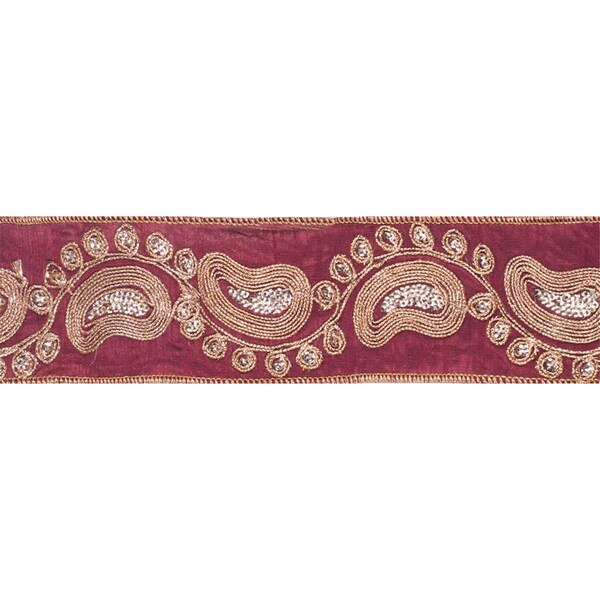 Vickerman Gold Sequin Paisley Burgundy Wired Ribbon, 2.5 in. x 5 yard - Q165982