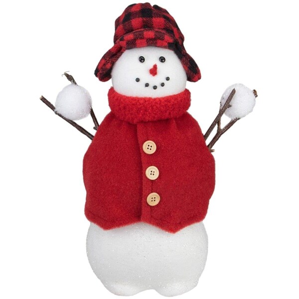 Go-Go 13.25 in. Snowman With Buffalo Plaid Hat Christmas Figure - GO1774257