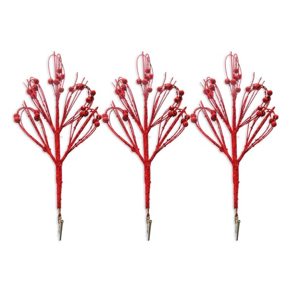 Queens Of Christmas 12 in. Glittered Peacock Feather Pick for Christmas Decoration, Red, 3PK - PCKA12-PFT-RE-3PK
