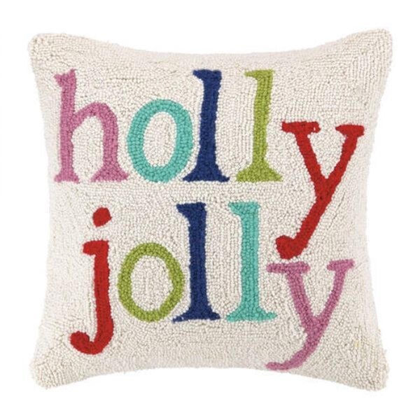 Peking Handicraft 16 x 16 in. Christmas Holly Jolly Hook Pillow, Multi Color - 31HRS425C16SQ
