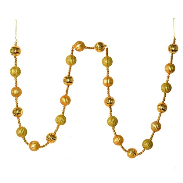 Vickerman 6 ft. Honey Gold Stripe Ball Garland, 32PK - M183537