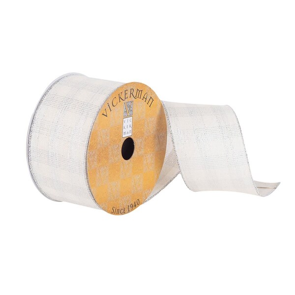 Vickerman 2.5 in. x 10 Yards Natural Silver Shimmer Plaid Ribbon, 72PK - Q180938