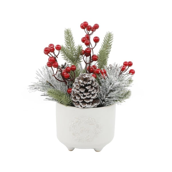 Flora Bunda Xmas Mix in Joy Wreath Ceramic Pot 6X6X5 - CH2060E-IVORY