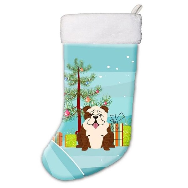 Carolines Treasures Carolines Treasures BB4246CS Merry Christmas Tree English Bulldog Brindle White Christmas Stocking - BB4246CS
