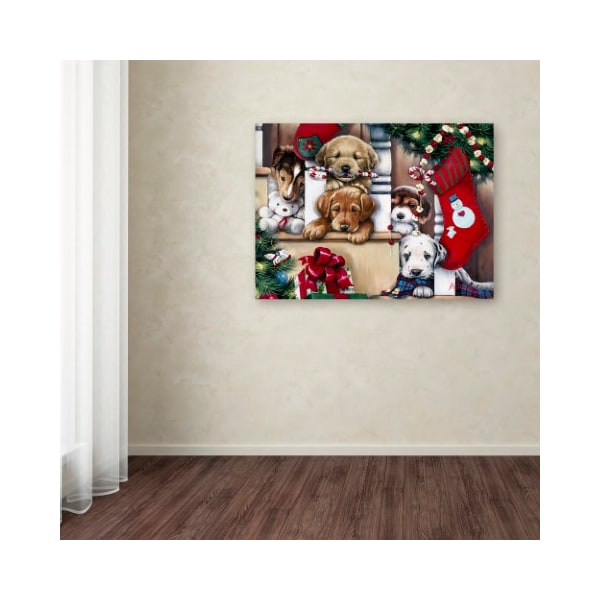 Trademark Fine Art Jenny Newland 'Christmas Puppies On The Loose' Canvas Art, 35x47 - ALI1921-C3547GG