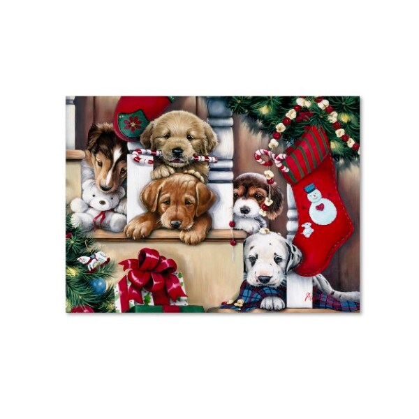Trademark Fine Art Jenny Newland 'Christmas Puppies On The Loose' Canvas Art, 35x47 - ALI1921-C3547GG