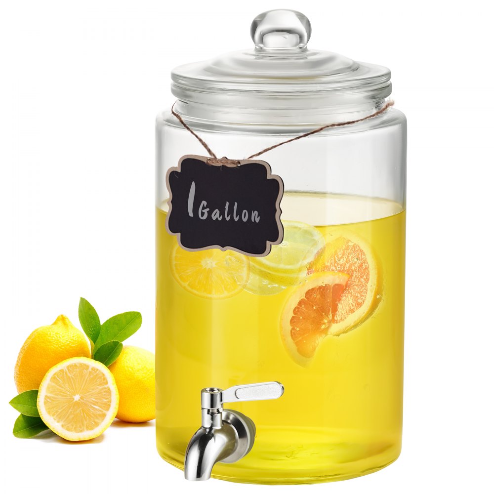 VEVOR Beverage Dispenser, 1 Gallon Drink Dispensers for Parties, Glass Juice Dispenser with Stainless Steel Spigot, Iced Tea Lemonade Juice Water Dispenser, for Restaurants, Hotels, Parties - YLFPQBLFPQWD04Y31V0