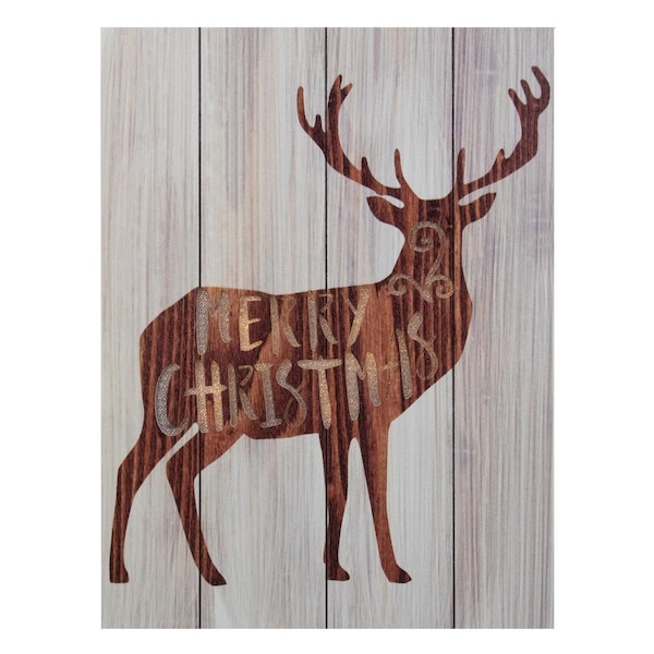 Go-Go 11.75 in. Brown Reindeer Merry Christmas Lighted Plaque - GO1777074