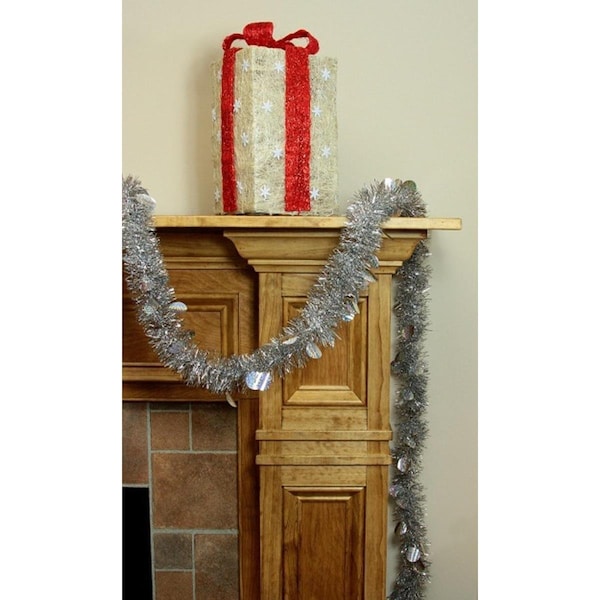 Go-Go 50 ft. Festive Silver Christmas Tinsel Garland with Holographic Polka Dots - Unlit - 5 Ply - GO72799