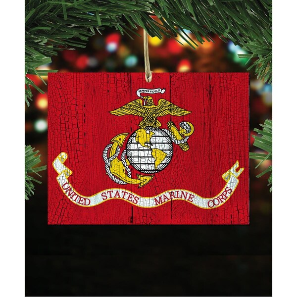 Designocracy 99998MR-O USA Marine Wooden Ornament Set of 2 - DE131794