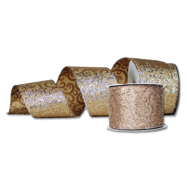 Queens Of Christmas 2.5 in. Wide 10 yards Ribbons, Champagne, 2PK - RBN-19425-CH-2PK