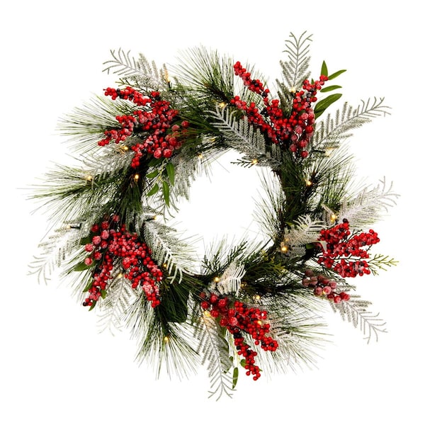 Vickerman 24 in.Frosted Artificial Christmas Wreath, Green - G213025BOLED
