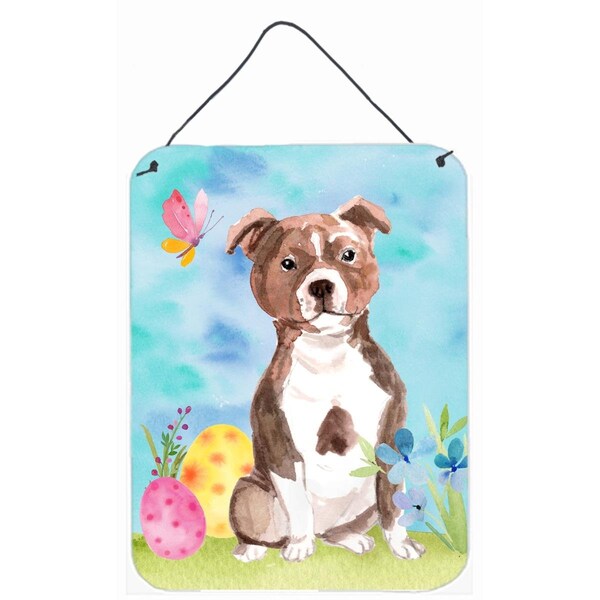 Carolines Treasures Red Staffie Bull Terrier Easter Wall or Door Hanging Print - BB9636DS1216