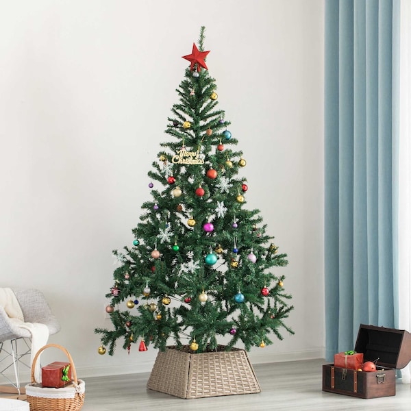 Gardenised Foldable Christmas Tree Skirt Collar Basket, Ring Base Stand Cover, Rattan Plastic, Grey - QI004155.GY