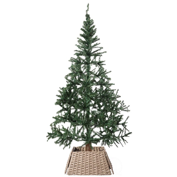 Gardenised Foldable Christmas Tree Skirt Collar Basket, Ring Base Stand Cover, Rattan Plastic, Grey - QI004155.GY