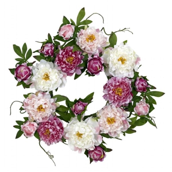 Nearly Natural 22 in. Peony Wreath - 4788
